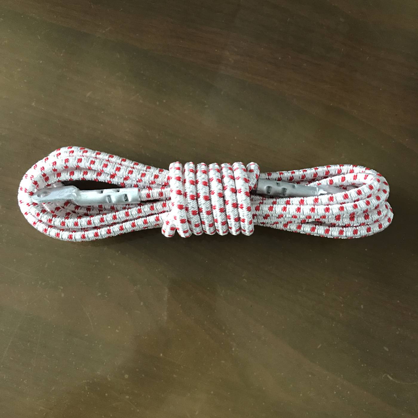 Red and white tracer solid-braided polyester lanyard with metal clip hook — flagpole halyard